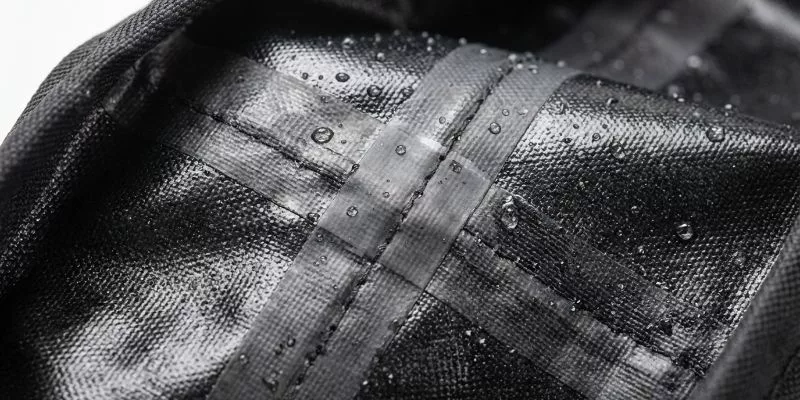 Close-up of Internal Bag Seams Sealed with Waterproof Heat Tape to Prevent Water Leaking Through Needle Holes