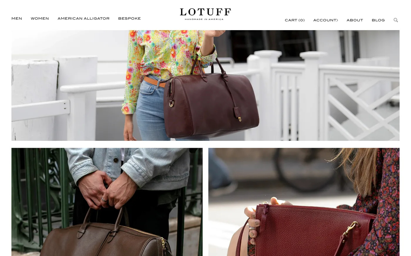 Lotuff Leather website homepage
