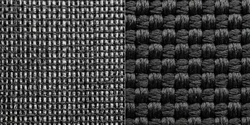 Macro comparison of 600D polyester and 1680D ballistic nylon fabric weaves.