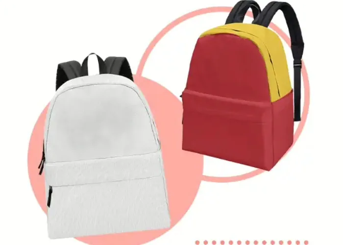 A line drawing of a school backpack marked where the shape can be drafted, with the top and base called out